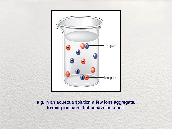 e. g. in an aqueous solution a few ions aggregate, forming ion pairs that
