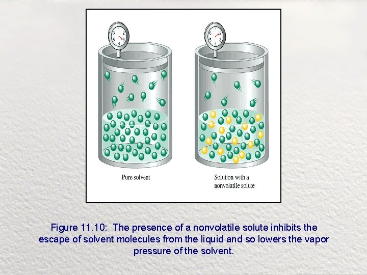 Figure 11. 10: The presence of a nonvolatile solute inhibits the escape of solvent