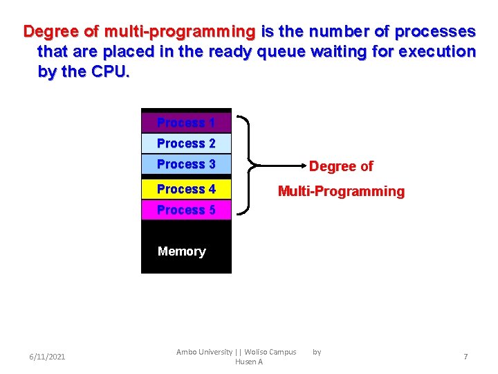 Degree of multi-programming is the number of processes that are placed in the ready