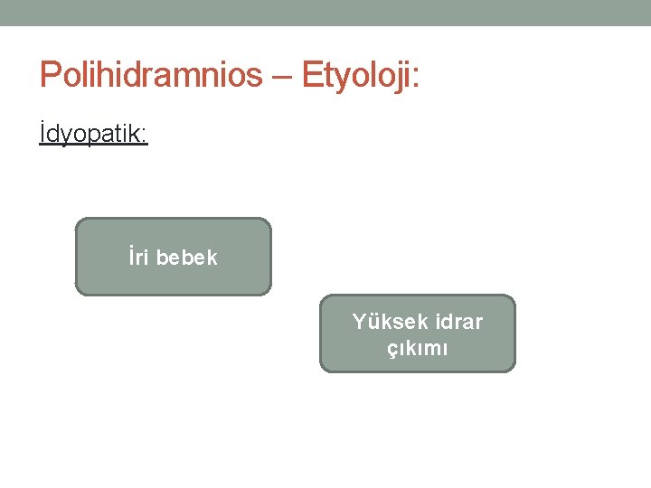 Polihidramnios – Etyoloji: İdyopatik: İri bebek Yüksek idrar çıkımı 