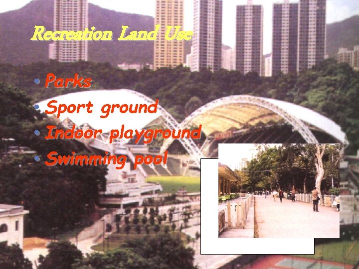 Recreation Land Use • Parks • Sport ground • Indoor playground • Swimming pool