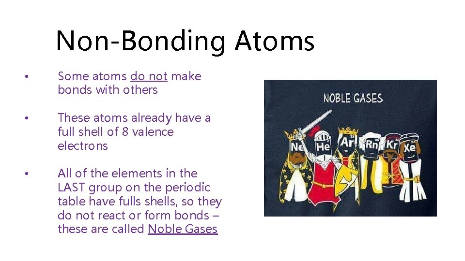 Non-Bonding Atoms • Some atoms do not make bonds with others • These atoms