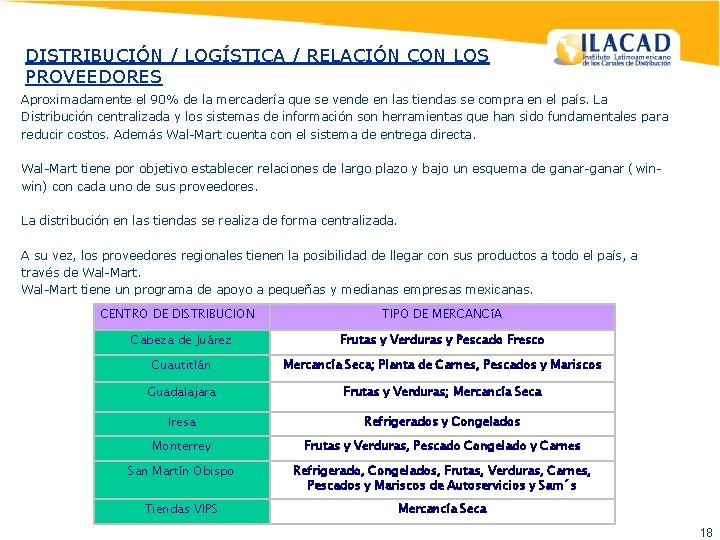 DISTRIBUCIÓN / LOGÍSTICA / RELACIÓN CON LOS PROVEEDORES Aproximadamente el 90% de la mercadería