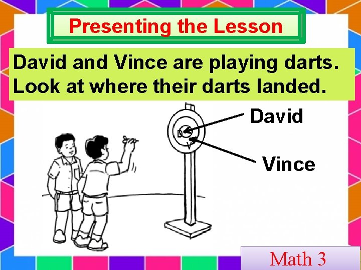 Presenting the Lesson David and Vince are playing darts. Look at where their darts