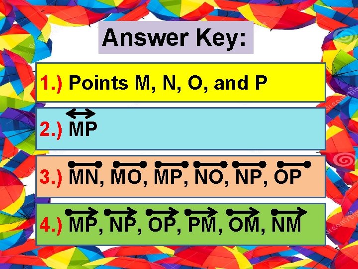 Answer Key: 1. ) Points M, N, O, and P 2. ) MP 3.
