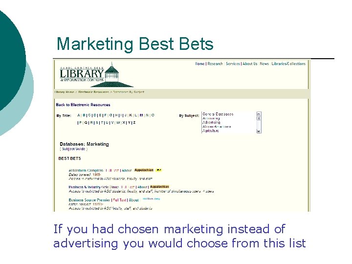 Marketing Best Bets If you had chosen marketing instead of advertising you would choose