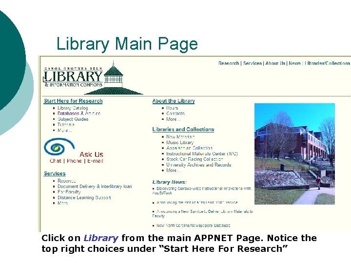 Library Main Page Click on Library from the main APPNET Page. Notice the top
