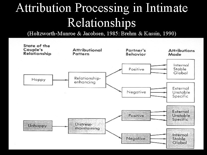 Attribution Processing in Intimate Relationships (Holtzworth-Munroe & Jacobsen, 1985: Brehm & Kassin, 1990) 