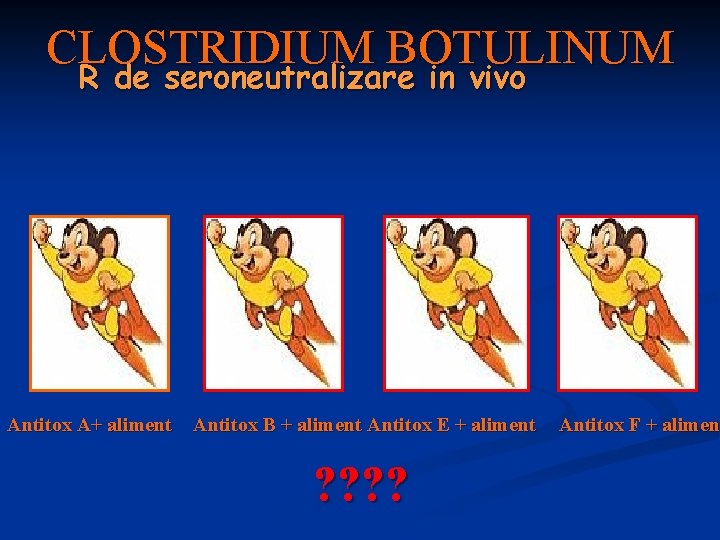 CLOSTRIDIUM BOTULINUM R de seroneutralizare in vivo Antitox A+ aliment Antitox B + aliment