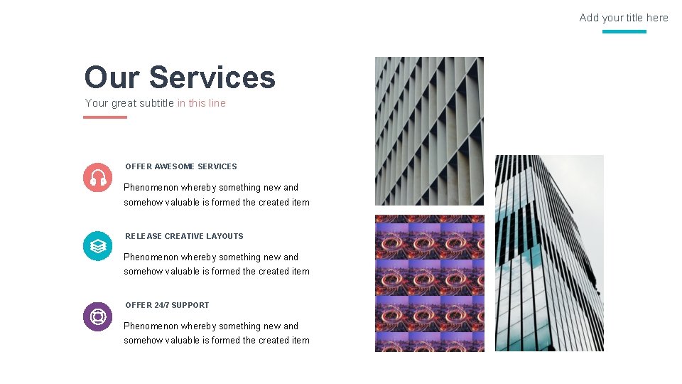 Add your title here Our Services Your great subtitle in this line OFFER AWESOME