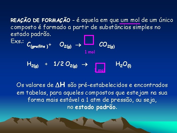 - é aquela em que um mol de um único composto é formado a