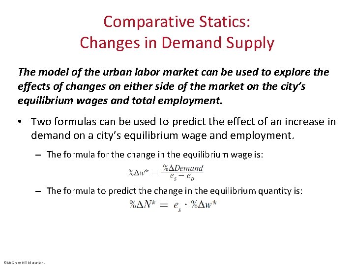 Comparative Statics: Changes in Demand Supply The model of the urban labor market can