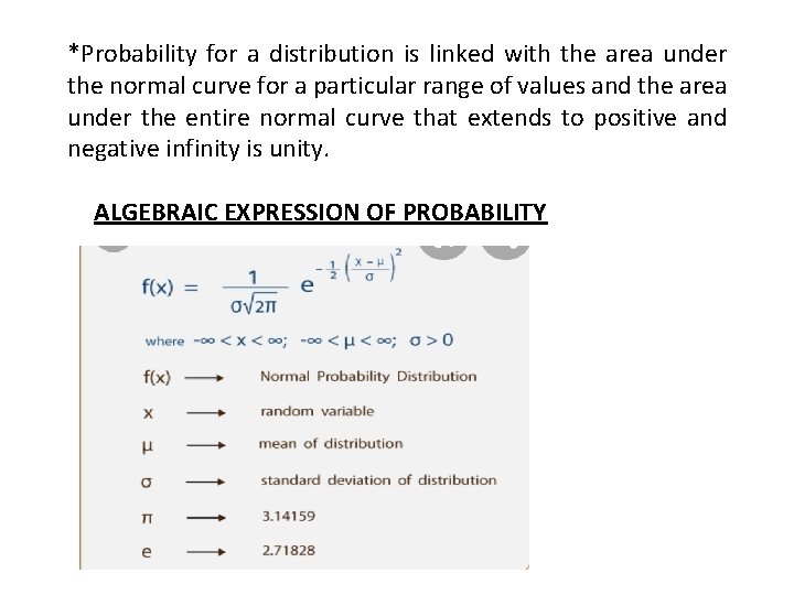 *Probability for a distribution is linked with the area under the normal curve for