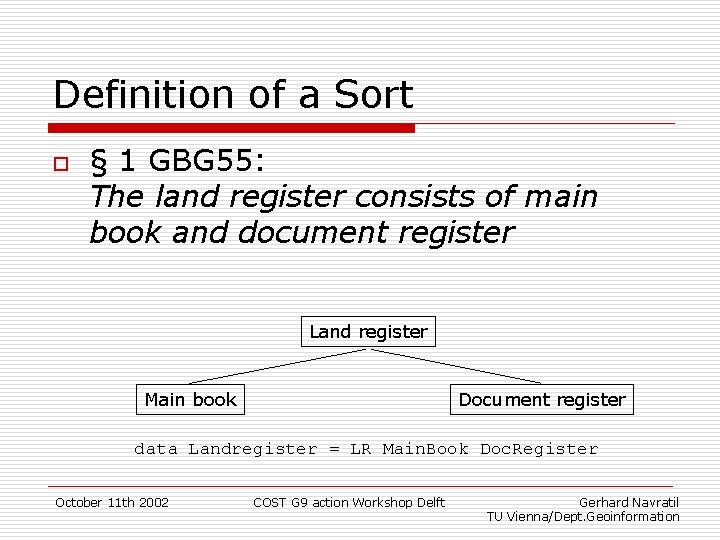 Definition of a Sort o § 1 GBG 55: The land register consists of