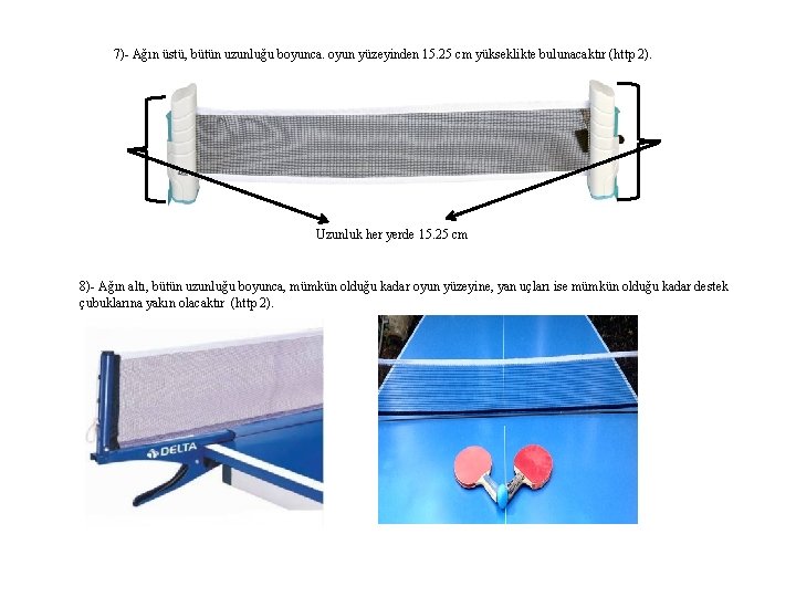 7)- Ağın üstü, bütün uzunluğu boyunca. oyun yüzeyinden 15. 25 cm yükseklikte bulunacaktır (http