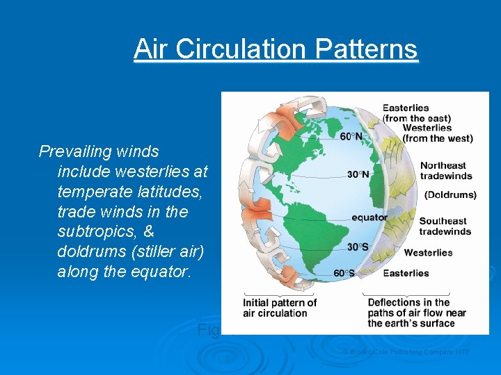Air Circulation Patterns Prevailing winds include westerlies at temperate latitudes, trade winds in the
