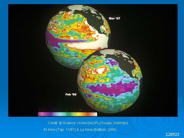 Credit: © Science VU/NASA/JPL/Visuals Unlimited El Nino (Top: 11/97) & La Nina (Bottom: 2/99).