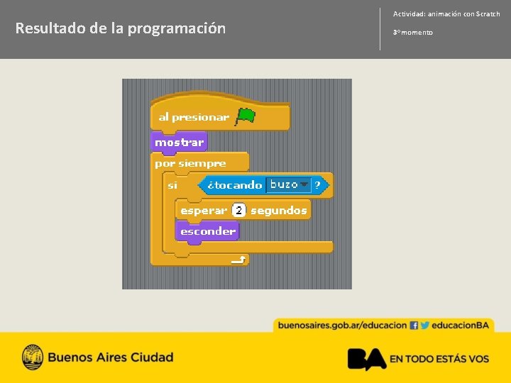 Resultado de la programación Actividad: animación con Scratch 3 o momento 