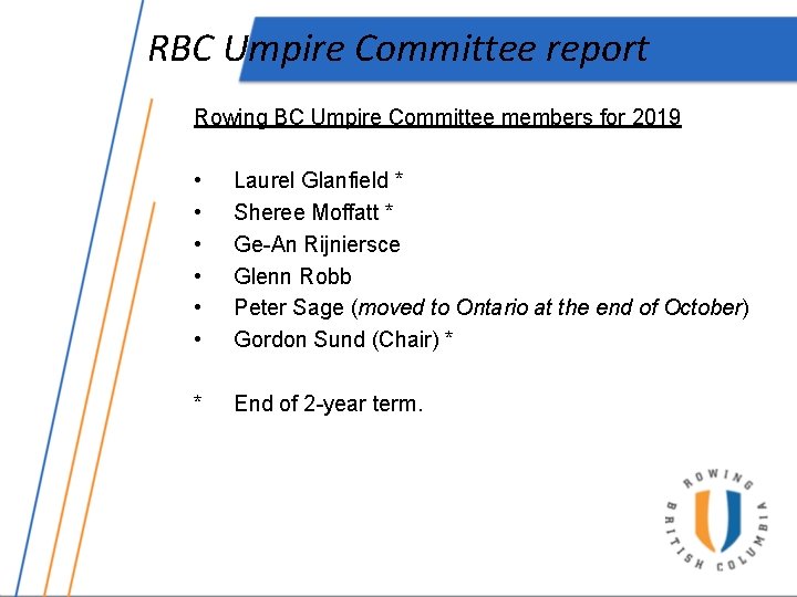 RBC Umpire Committee report Rowing BC Umpire Committee members for 2019 • • •