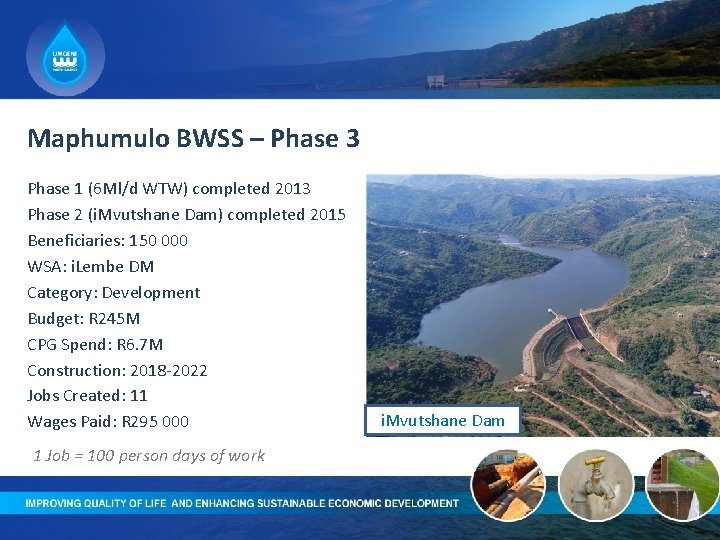 Maphumulo BWSS – Phase 3 Phase 1 (6 Ml/d WTW) completed 2013 Phase 2