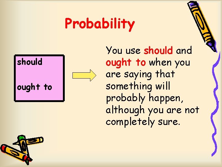 Probability should ought to You use should and ought to when you are saying