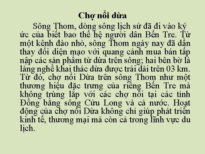 Chợ nổi dừa Sông Thom, dòng sông lịch sử đã đi vào ký ức