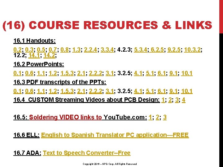 (16) COURSE RESOURCES & LINKS 16. 1 Handouts: 0. 2; 0. 3; 0. 5;