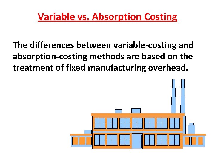 Variable vs. Absorption Costing The differences between variable-costing and absorption-costing methods are based on
