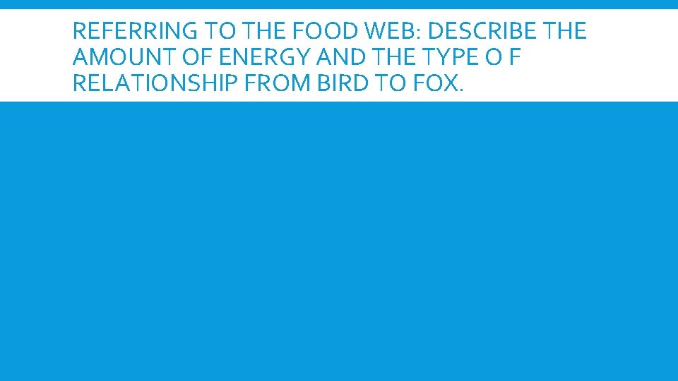 REFERRING TO THE FOOD WEB: DESCRIBE THE AMOUNT OF ENERGY AND THE TYPE O