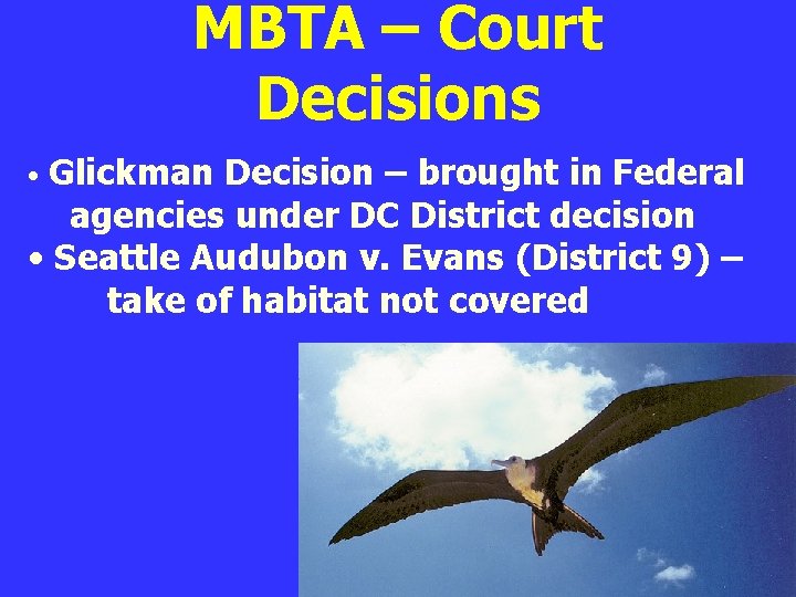 MBTA – Court Decisions Glickman Decision – brought in Federal agencies under DC District