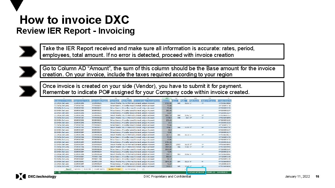 How to invoice DXC Review IER Report - Invoicing Take the IER Report received