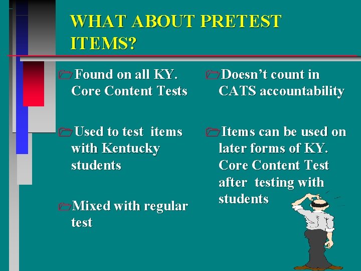 WHAT ABOUT PRETEST ITEMS? 1 Found on all KY. Core Content Tests 1 Used