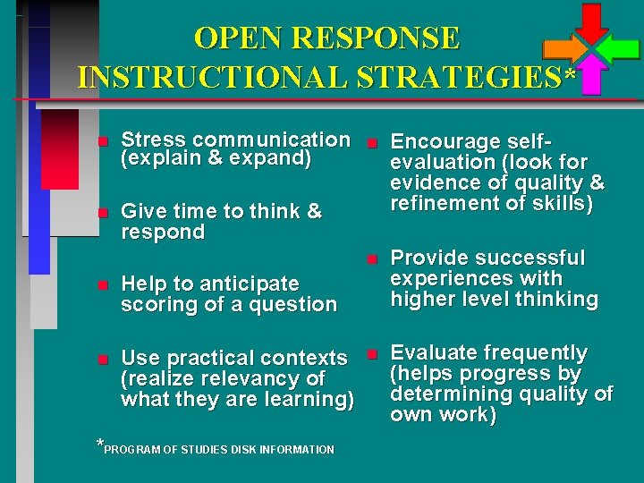 OPEN RESPONSE INSTRUCTIONAL STRATEGIES* n Stress communication (explain & expand) n Give time to