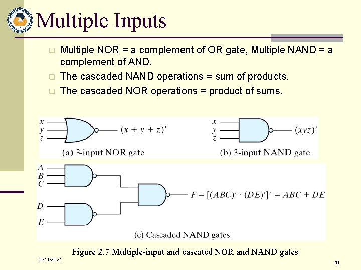 Multiple Inputs q q q Multiple NOR = a complement of OR gate, Multiple