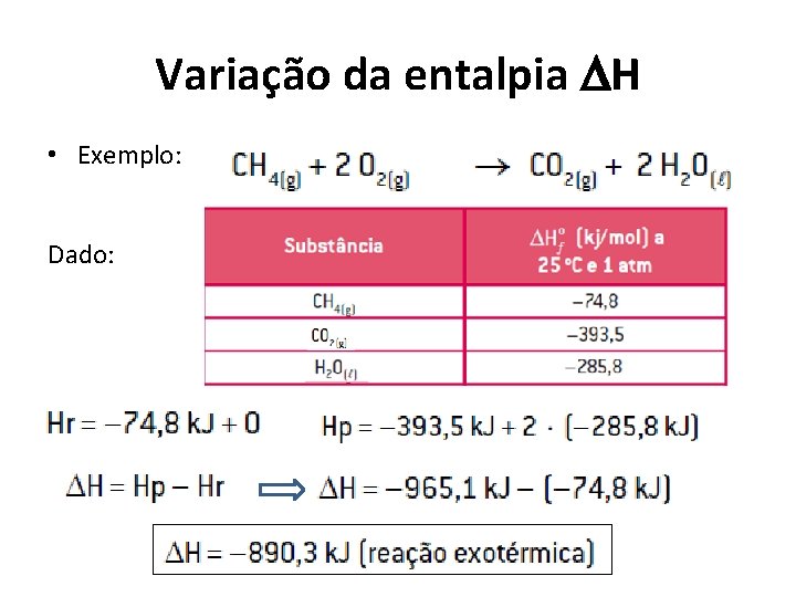 Variação da entalpia H • Exemplo: Dado: 