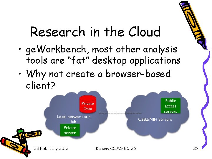 Research in the Cloud • ge. Workbench, most other analysis tools are “fat” desktop