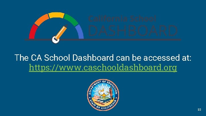 The CA School Dashboard can be accessed at: https: //www. caschooldashboard. org 23 
