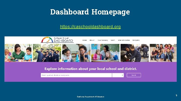 Dashboard Homepage https: //caschooldashboard. org California Department of Education 9 