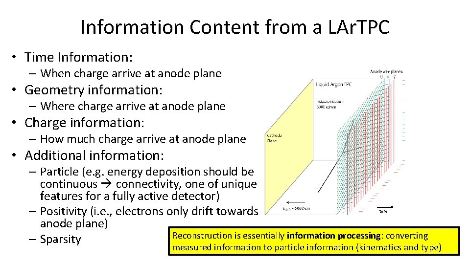 Information Content from a LAr. TPC • Time Information: – When charge arrive at