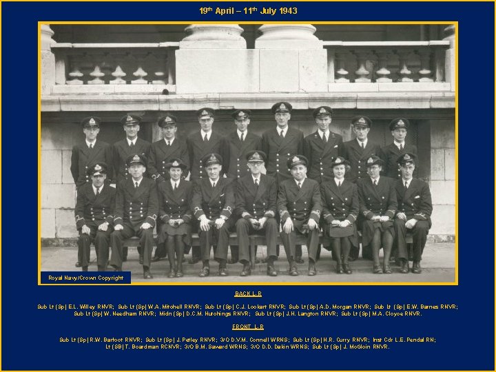 19 th April – 11 th July 1943 Royal Navy/Crown Copyright BACK L-R Sub