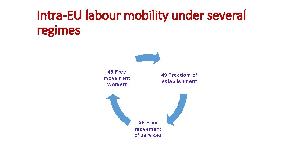 Intra-EU labour mobility under several regimes 45 Free movement workers 49 Freedom of establishment