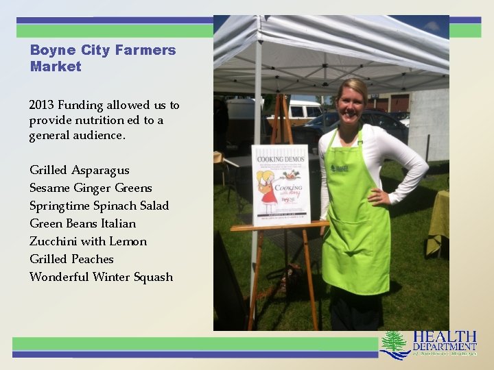 Boyne City Farmers Market 2013 Funding allowed us to provide nutrition ed to a