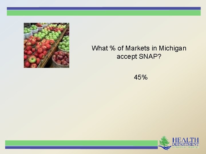 What % of Markets in Michigan accept SNAP? 45% 