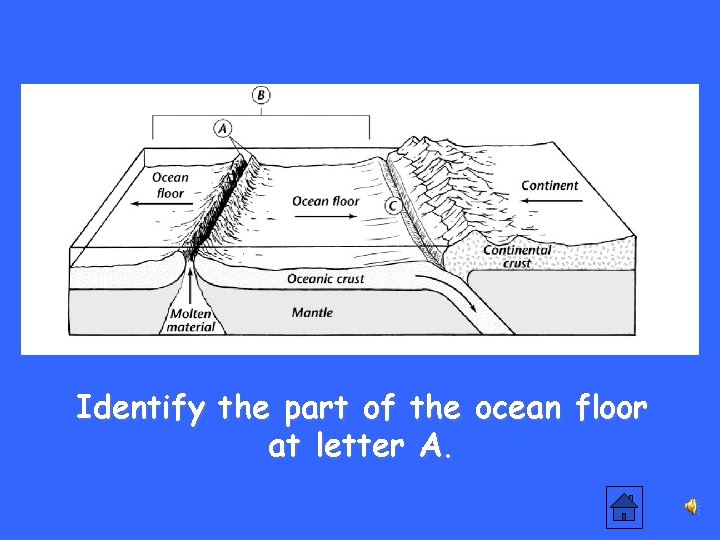 Identify the part of the ocean floor at letter A. 