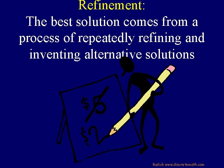Refinement: The best solution comes from a process of repeatedly refining and inventing alternative Refinement: The best solution comes from a process of repeatedly refining and inventing alternative