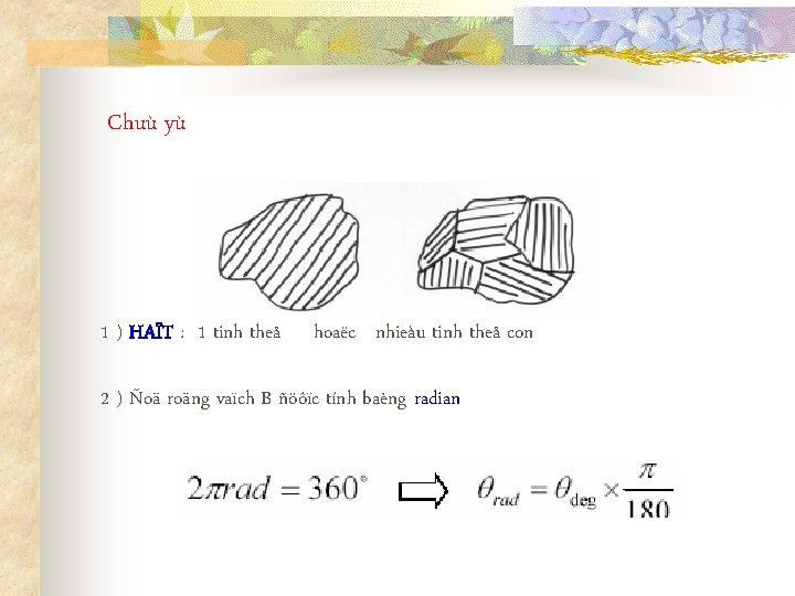 Chuù yù 1 ) HAÏT : 1 tinh theå hoaëc nhieàu tinh theå con