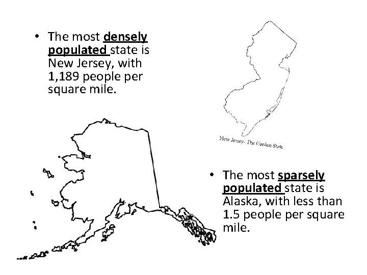  • The most densely populated state is New Jersey, with 1, 189 people