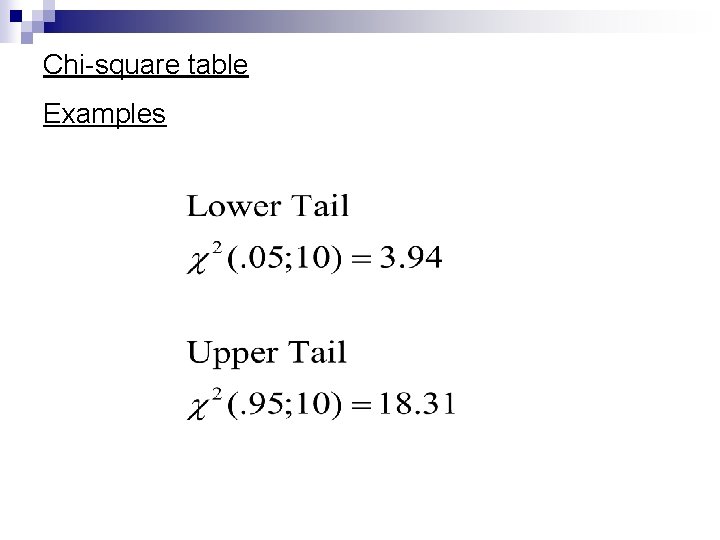 Chi-square table Examples 