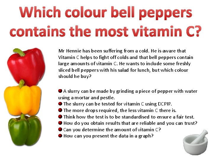 Which colour bell peppers contains the most vitamin C? Mr Hennie has been suffering