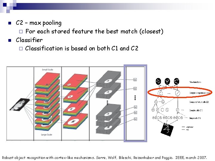 n n C 2 – max pooling ¨ For each stored feature the best